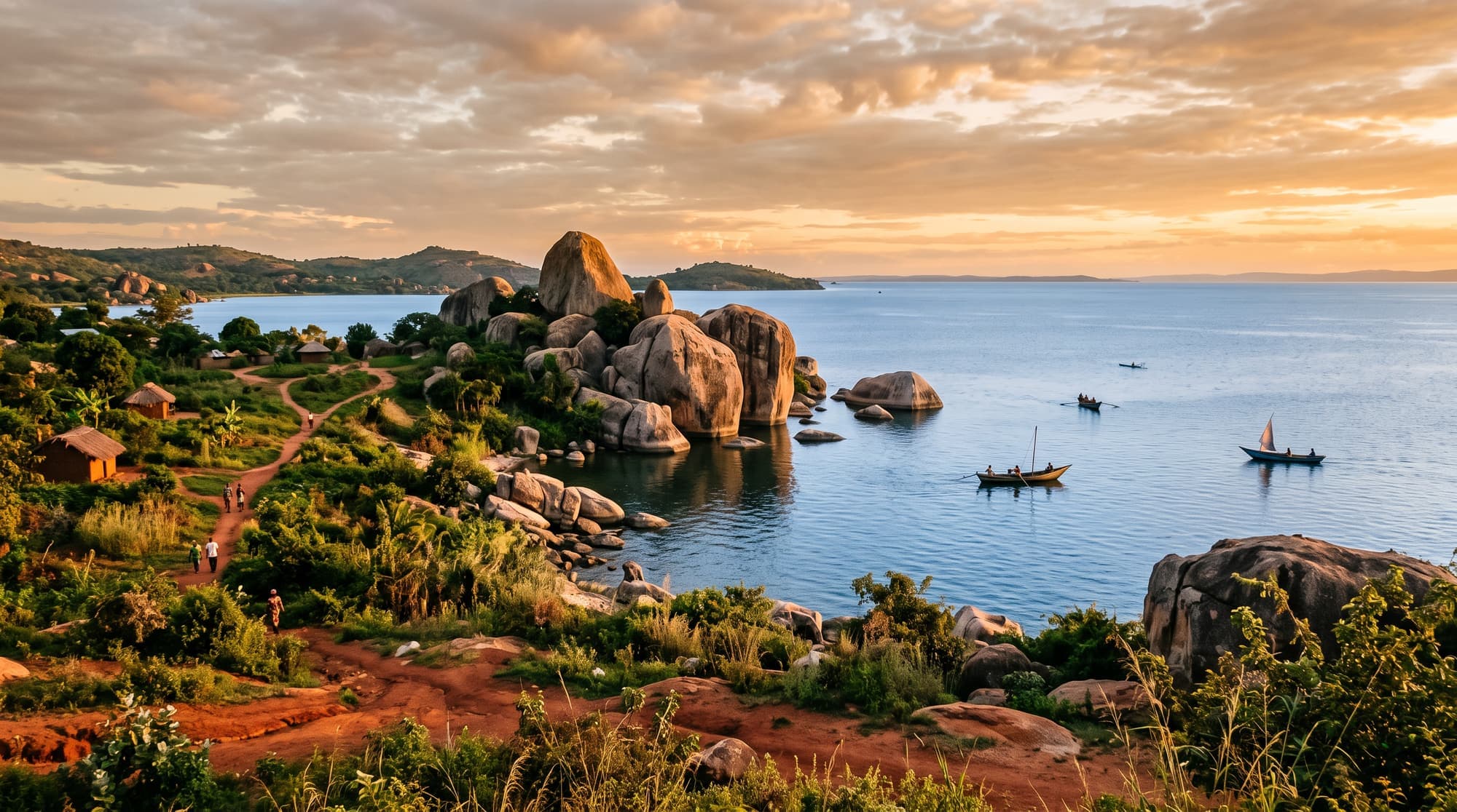 Landschaft am Viktoriasee bei Mwanza im Abendlicht